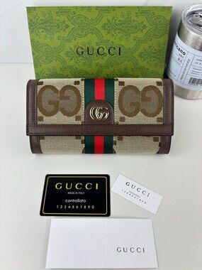 Gucci Ophidia Jumbo GG Canvas Long Flap Wallet